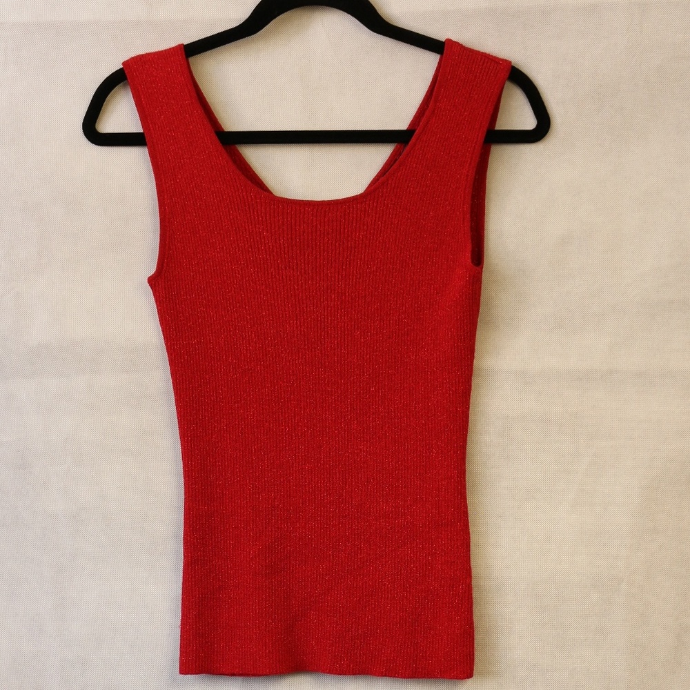 Fontana Red Ribbed Sleeveless Top